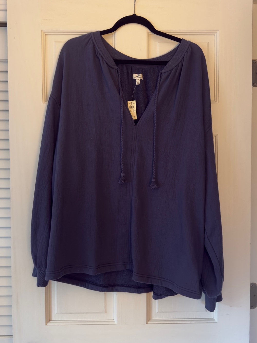 aerie Navy Blue V-Neck Pullover Hoodie with Drawstring